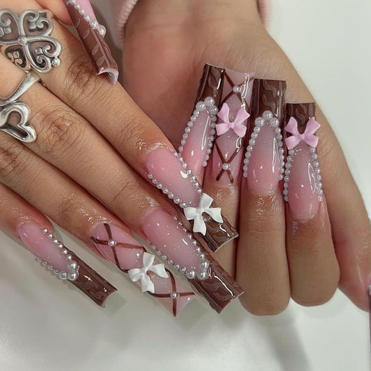 Press On Nails (Pink Bows)